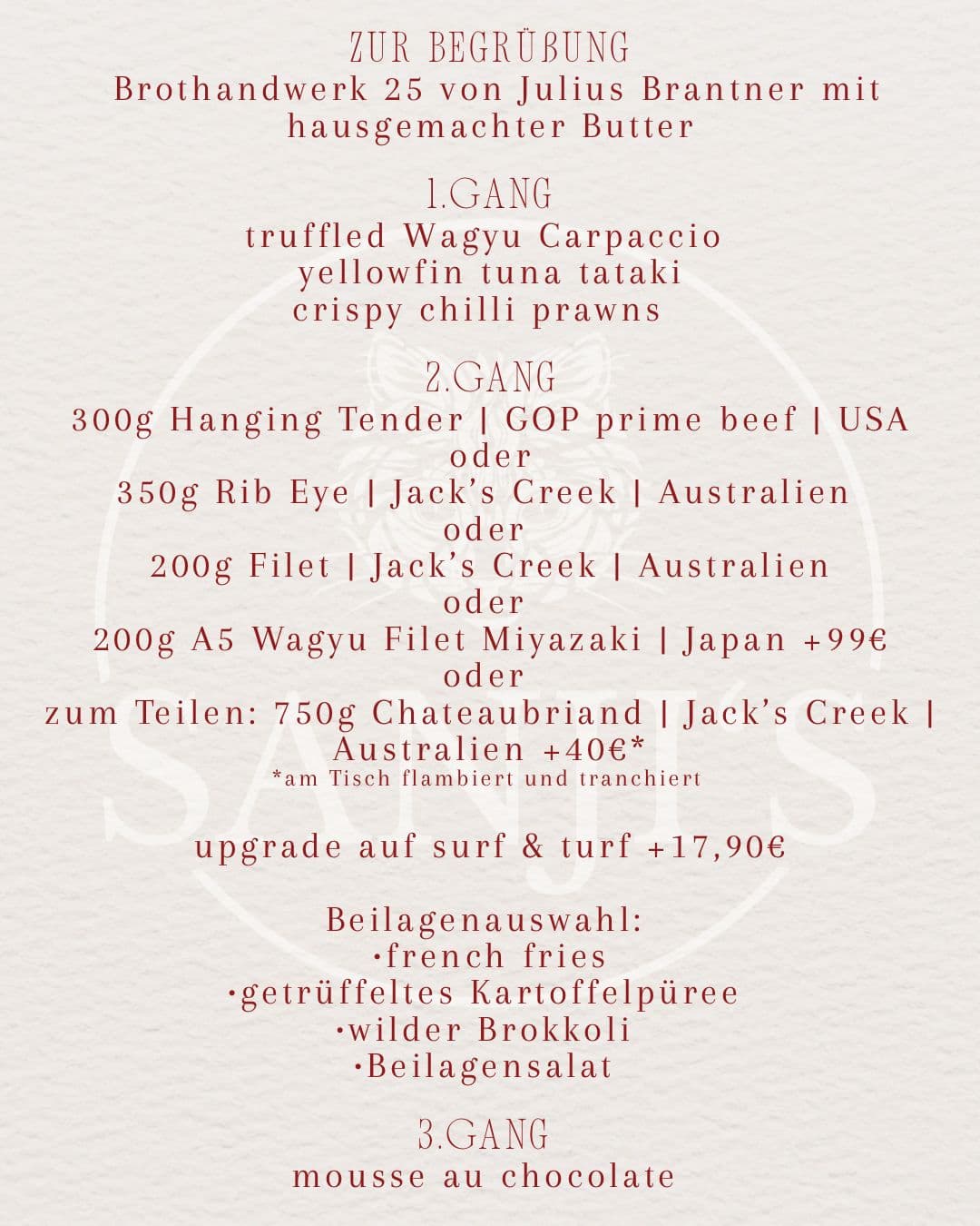 Sanji's Valentine Menu Gänge